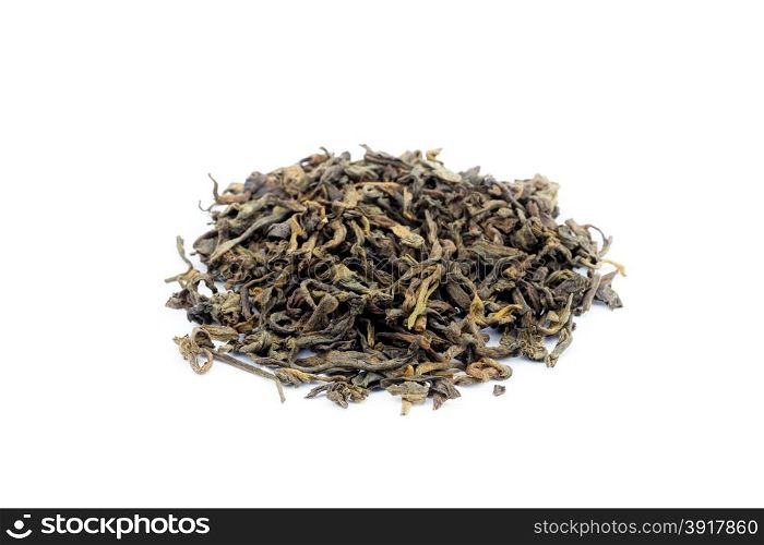 Pile of loose tea Pu Erh isolated on white background
