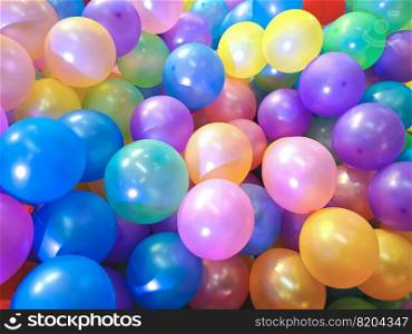 Pile of many colorful balloons on the floor in playground area at shopping mall