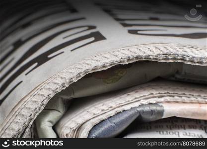 Pile of newspapers close up macro shot