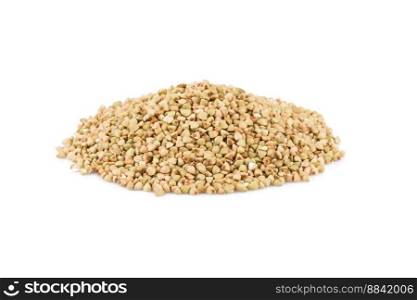 Pile of organic bio buckwheat raw on white background