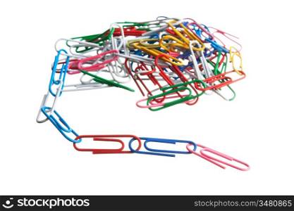 pile of paperclips isolated on white background