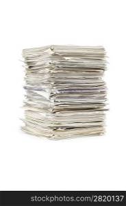 Pile of papers on white