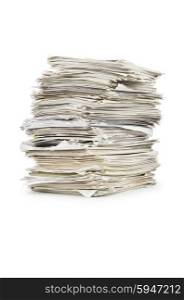 Pile of papers on white