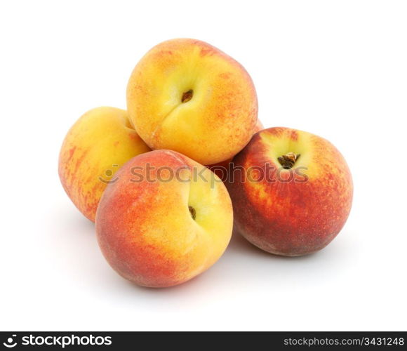 Pile of peaches isolated on white background. Peaches