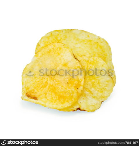 Pile of potato chips isolated on white background