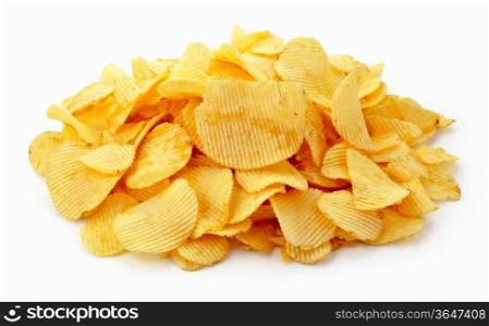 Pile of potato chips on white background
