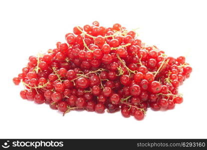 Pile of raspberries currants isolated on white background.