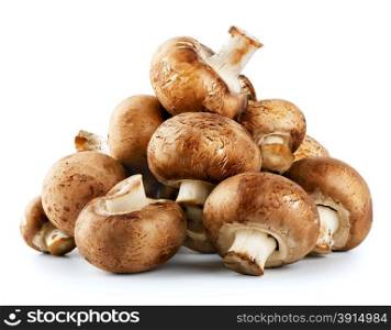 Pile of raw mushrooms isolated on white background