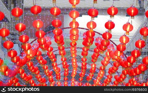 pile of red paper lantern decorated for Chinese New Year