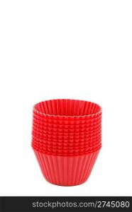 pile of red plastic cups isolated on white background