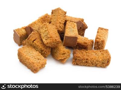 Pile of rye croutons isolated on white