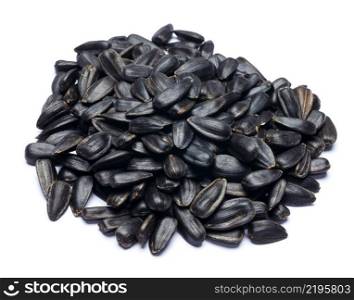 pile of seeds of a sunflower isolated on a white background, a subject products. pile of seeds of a sunflower isolated on a white background