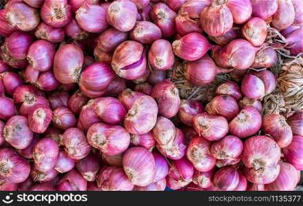 Pile of shallots or red onions
