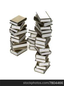 Pile of shiny stylized golden books, isolated on white