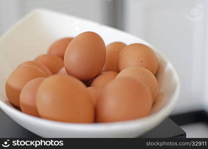 pile of soft boiled egg in a bowl on buffet line