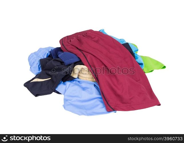 pile of Sport shorts on a white background