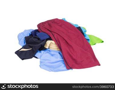 pile of Sport shorts on a white background