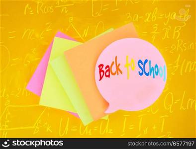 Pile of stickers on yellow background with math formulas. Set of stickers