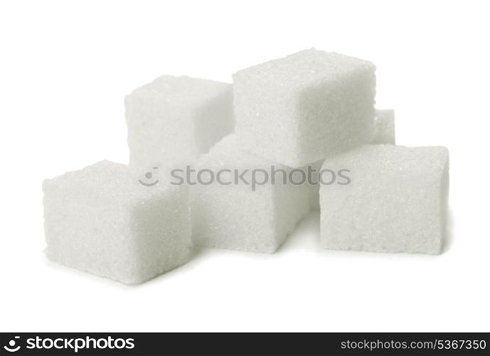 Pile of sugar lumps isolated on white
