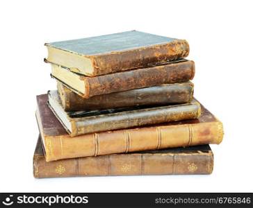 Pile of the old books on a white background
