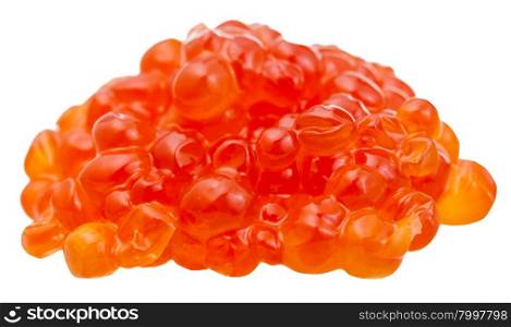 pile of trout fish salty red caviar isolated on white background