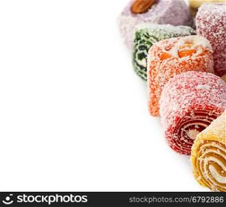 Pile of Turkish Delight in a vertical row isolated on white background