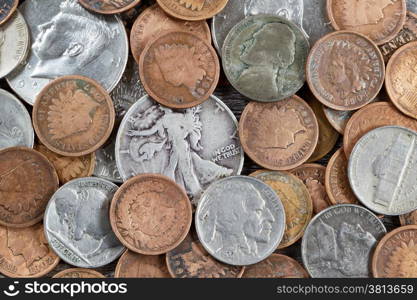 Pile of vintage American coins