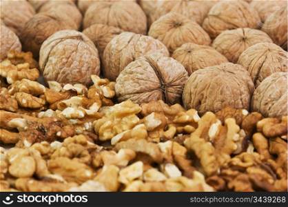pile of walnuts broken