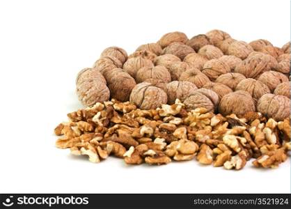 pile of walnuts isolated on a white background