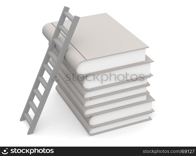 Pile of white books with a stair, 3D rendering