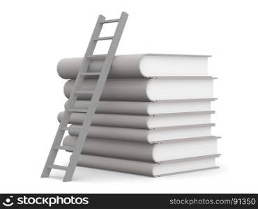 Pile of white books with a stair, 3D rendering