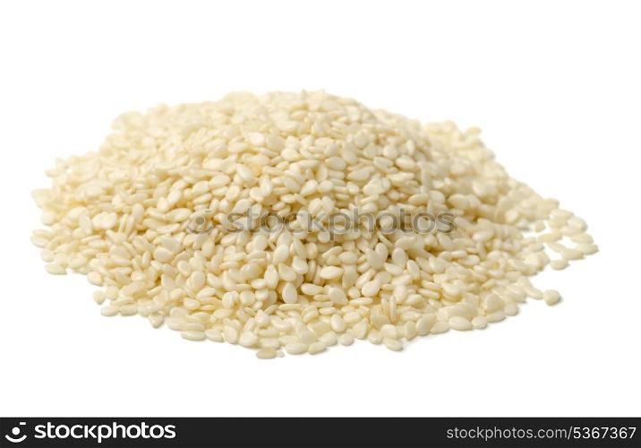 Pile of white sesame seeds isolated on white