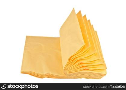 pile of yellow napkins for cleaning isolated on white background