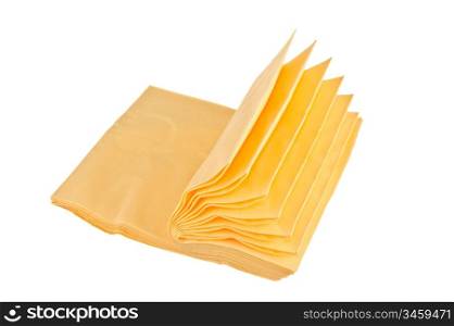 pile of yellow napkins for cleaning isolated on white background