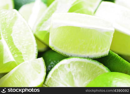 pile slices of fresh ripe fruit lime