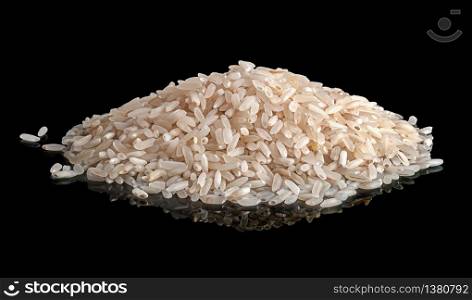 Pile white rice with reflection on black background. Pile white rice with reflection