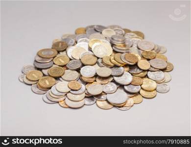 Piles of coins isolated on gray