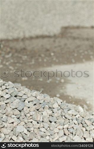 Piles of gravel and sand. Close up and far