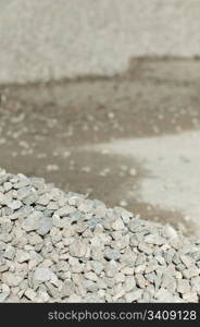 Piles of gravel and sand. Close up and far