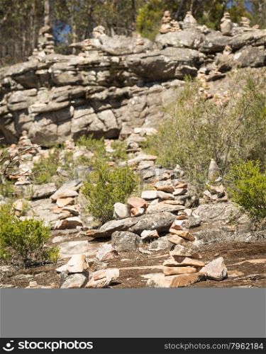Piles of rocks dot the landscape in the Grampians National Park, Australia