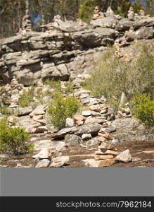 Piles of rocks dot the landscape in the Grampians National Park, Australia