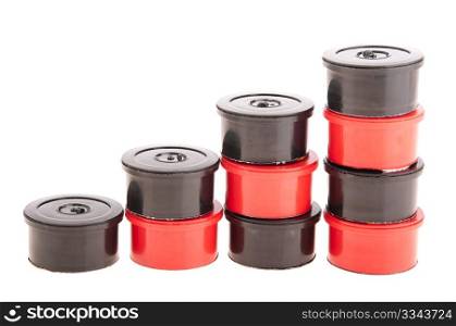 piles of tea and coffee capsules (isolated on white background)