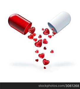 pill with red hearts on a light background