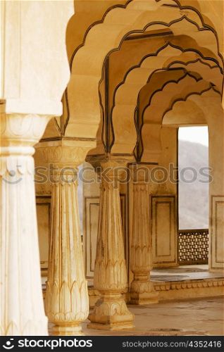 Pillared corridors in a fort, Diwan-e-Khas, Amber Fort, Jaipur, Rajasthan, India
