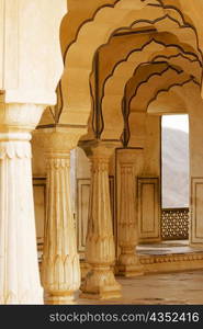 Pillared corridors in a fort, Diwan-e-Khas, Amber Fort, Jaipur, Rajasthan, India