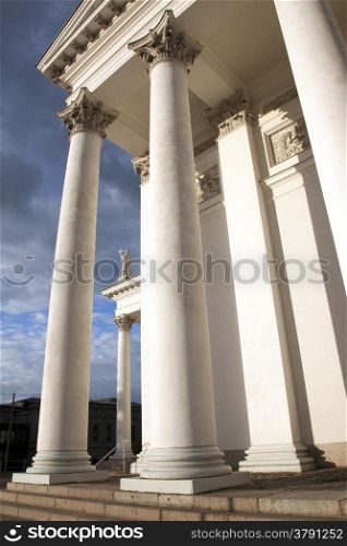 pillars of helsinki cathedral and evening sky