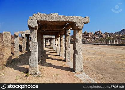 Pillars of the ruined temple, Hampi, India