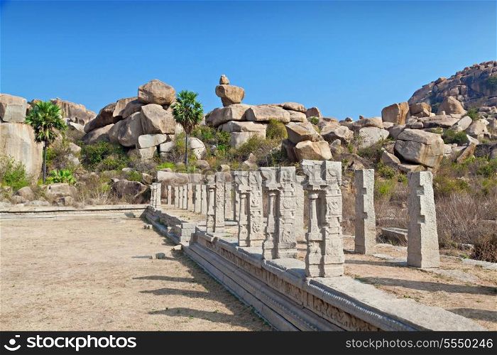 Pillars of the ruined temple, Hampi, India