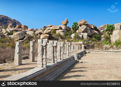 Pillars of the ruined temple, Hampi, India