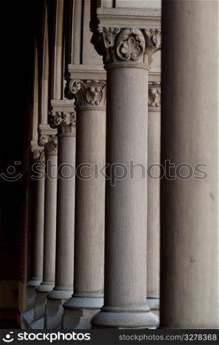 Pillars on a building at Harvard in Boston, Massachusetts, USA
